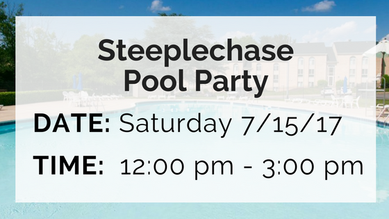 steeplechase pool party saturday july 15 from 12 until 3 pm