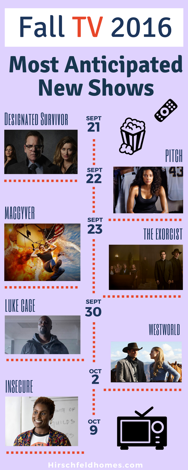 fall tv 20016 must watch premieres watch designated survivor september 21, pitch september 22, macgyver and the exorcist september 23, luke case september 30, westworld october 2, insecure october 9