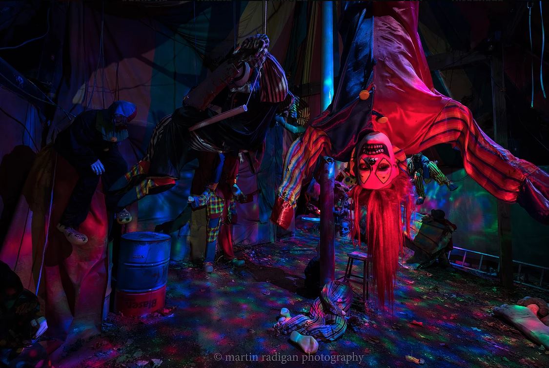 haunted upside down clown attraction at markoff's haunted forest