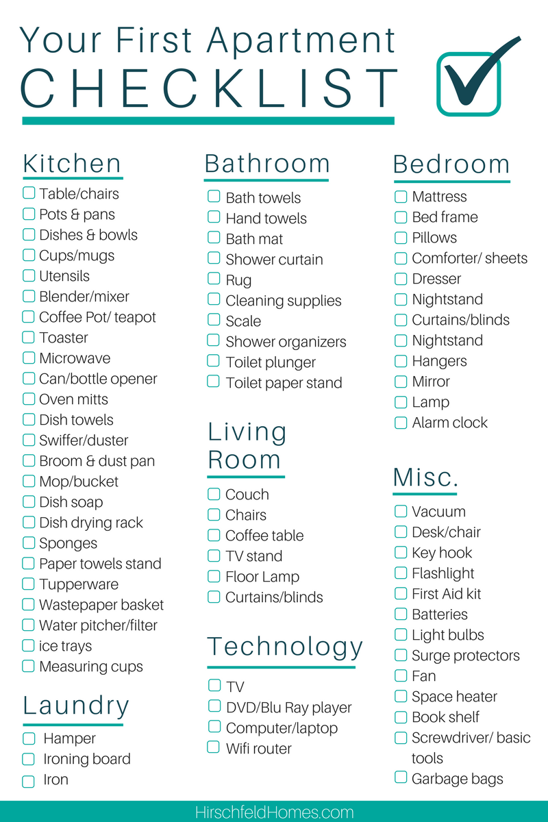 a checklist of necessities for your first apartment