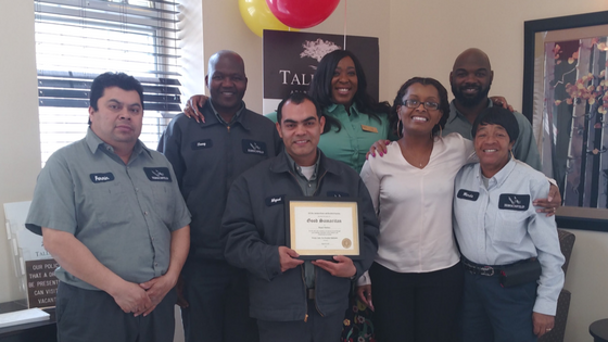 staff at tall oaks apartments in laurel maryland award miguel the hirschfeld homes good samaritan award