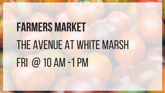 farmers market at the avenue at white marsh fridays from 10 am until 1 pm