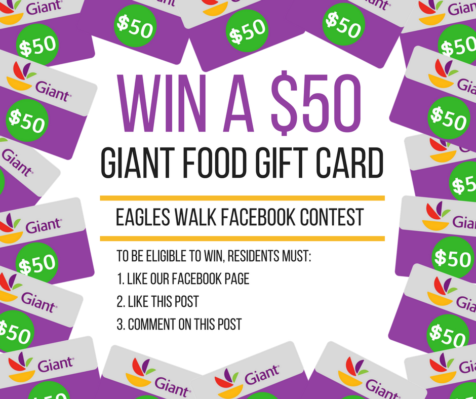 win a fifty dollar giant food gift card at eagles walk facebook contest rules