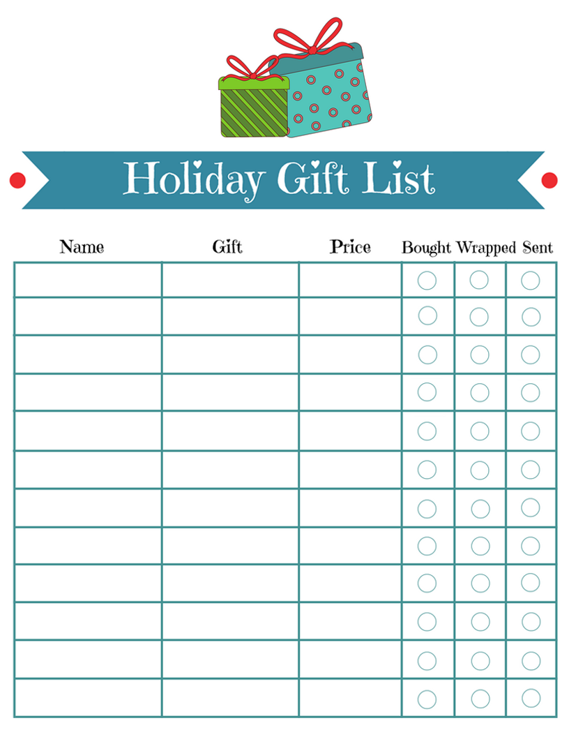 Printable holiday gift list checklist