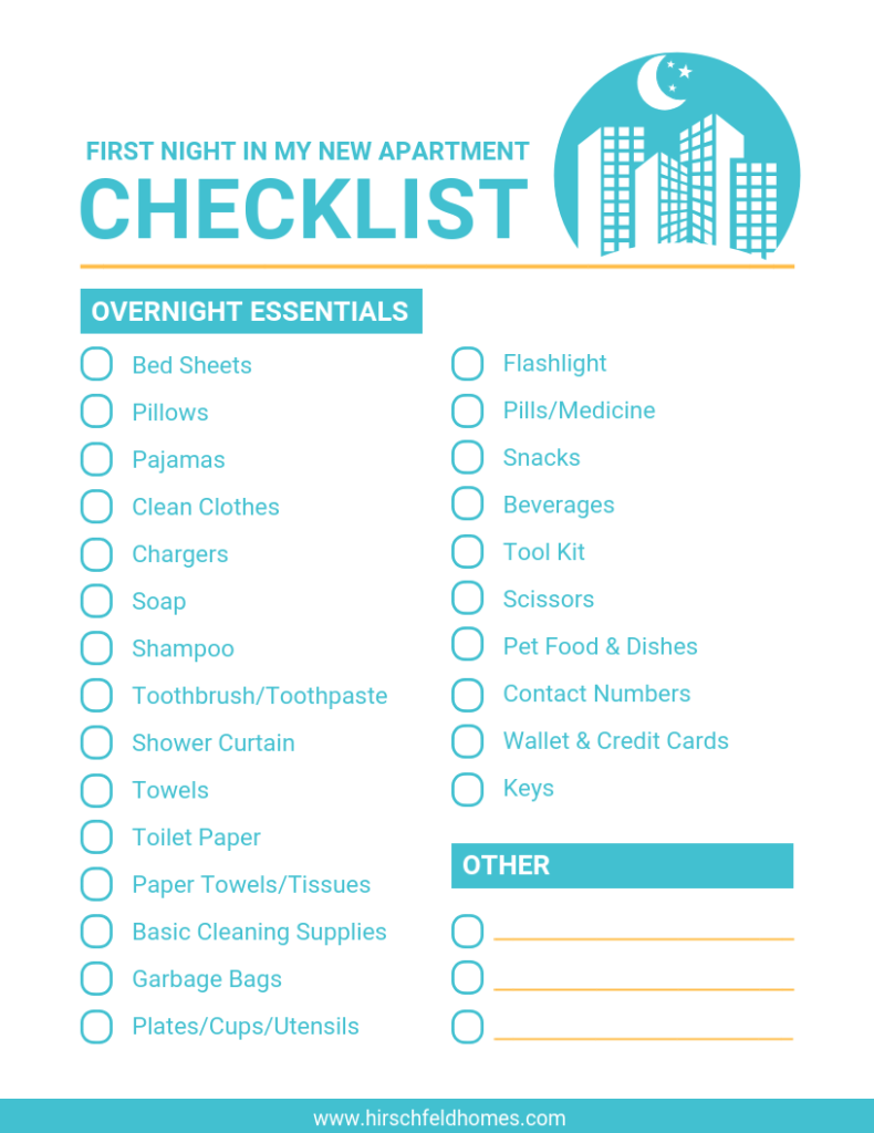 What to Pack for the First Night In My New Apartment | Hirschfeld