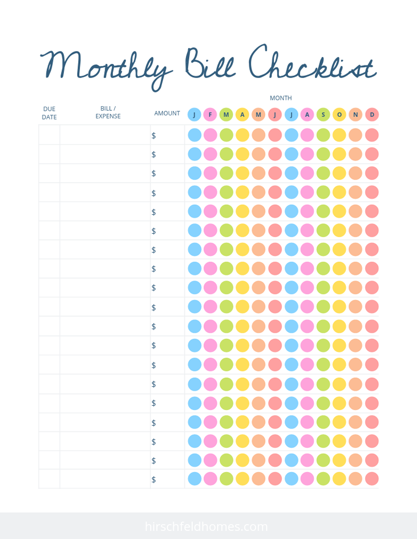 Monthly Bill Organizers - 18 Free Printables