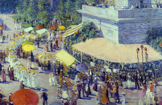 painting of the 1915 Flower Mart by Baltimore artist Griffith Baily Coale. 