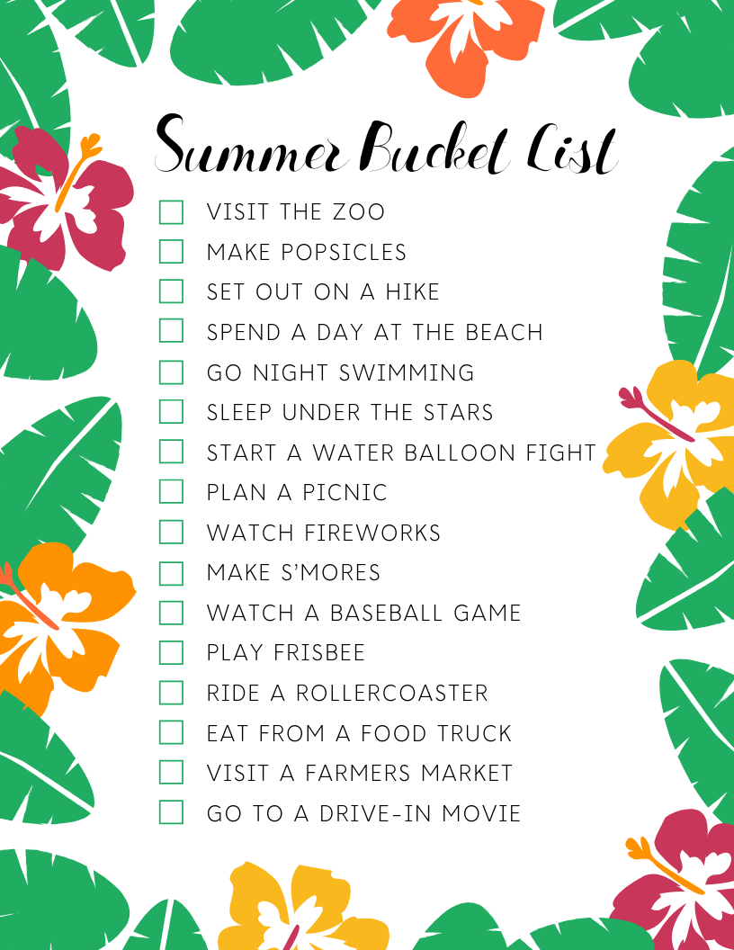 summer bucket list checklist