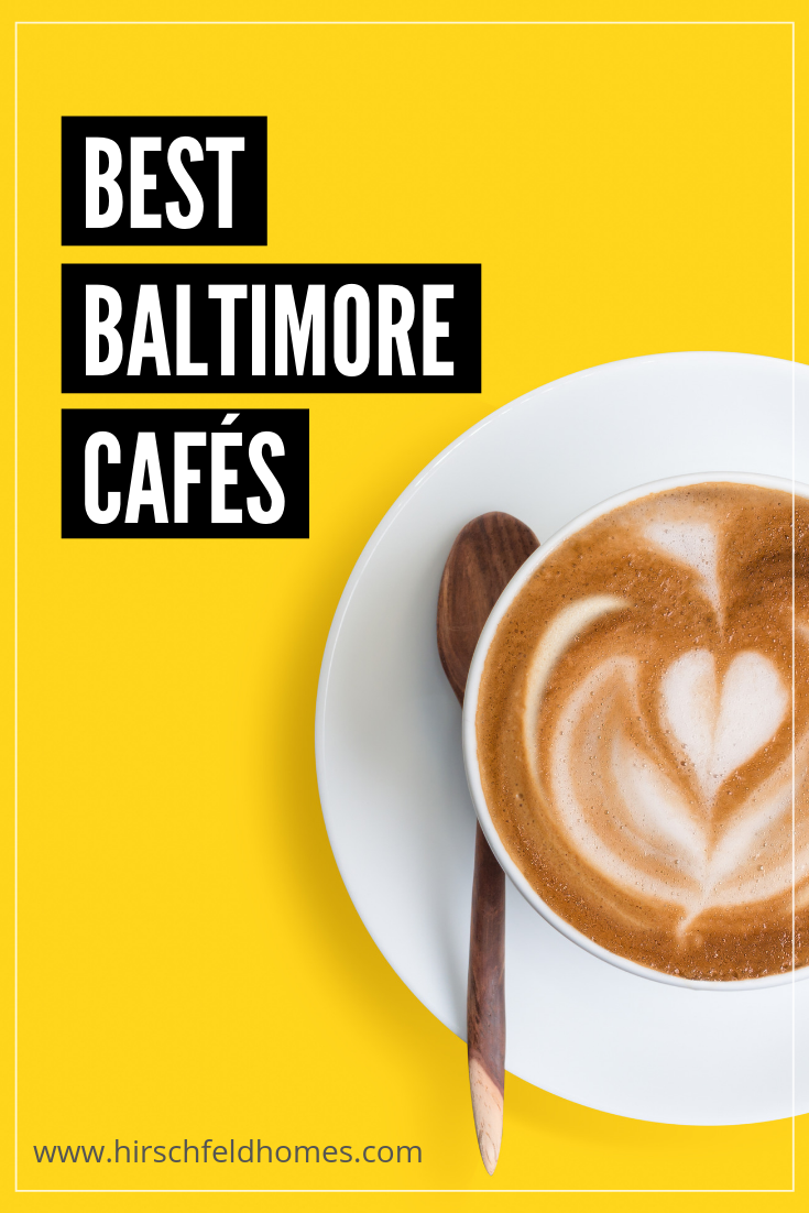 Text Best Baltimore Cafes, Photo cup of coffee on yellow backdrop