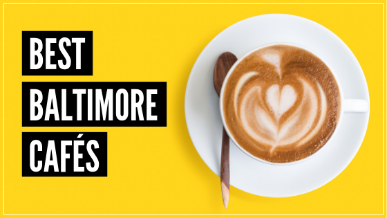Text Best Baltimore Cafes, Photo cup of coffee on yellow backdrop